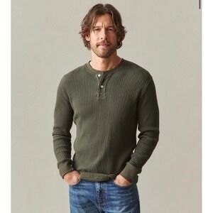 NWOT American Giant Mens Waffle Knit Long Sleeve Henley Shirt S Green USA Made